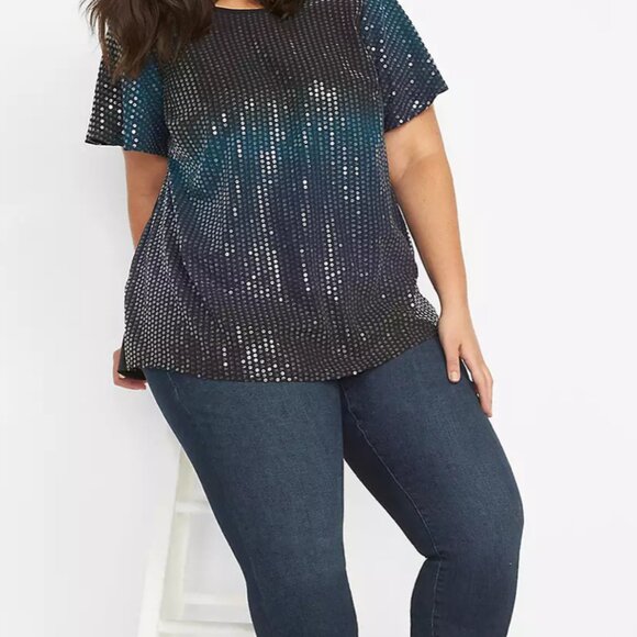 Lane Bryant Flutter-Sleeve Sequin Top Ombre Black Purple Blue NWT - Picture 3 of 7
